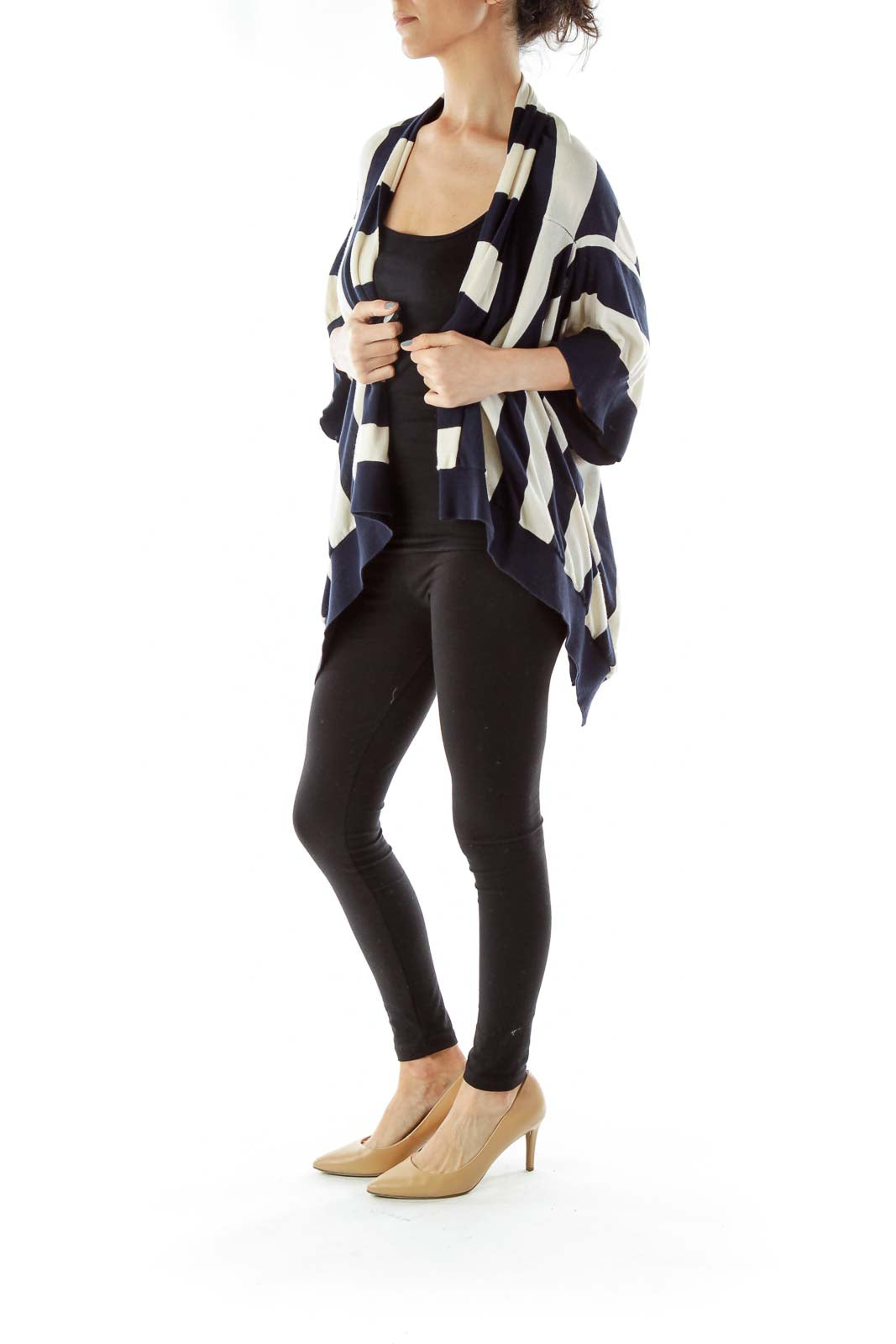 Cream Navy Loose Cardigan