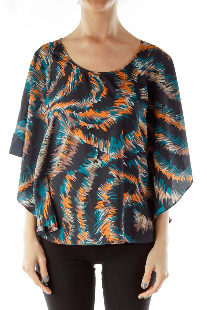 Black Multicolor Bat-Sleeve Top