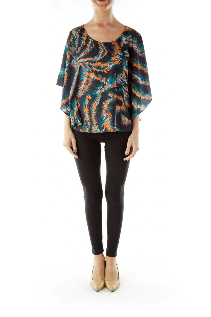 Black Multicolor Bat-Sleeve Top