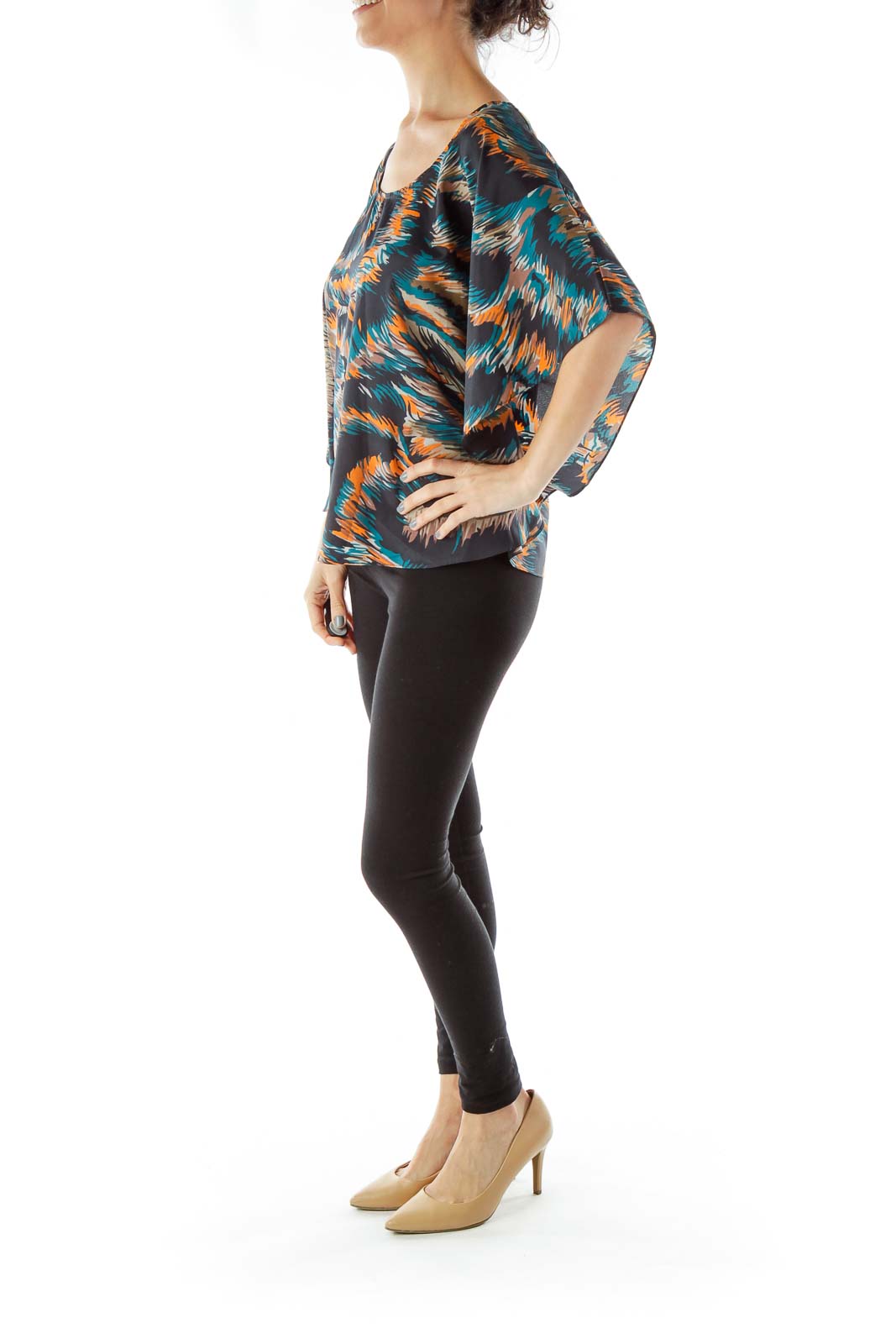 Black Multicolor Bat-Sleeve Top