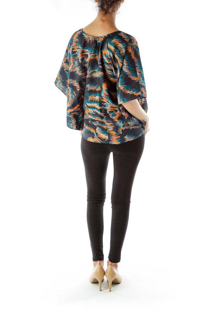 Black Multicolor Bat-Sleeve Top