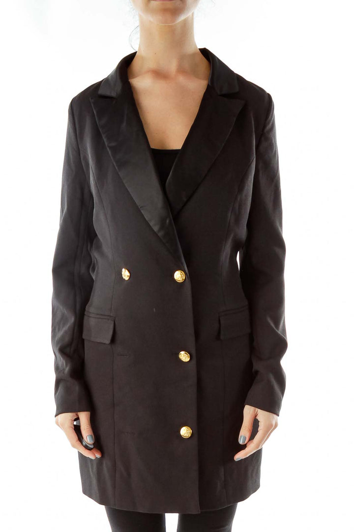 Black Long Coat with Gold Buttons