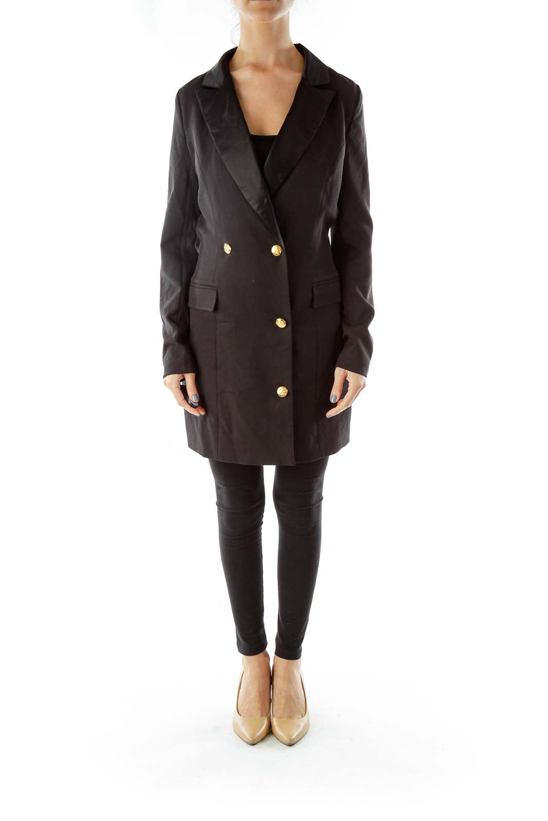 Black Long Coat with Gold Buttons