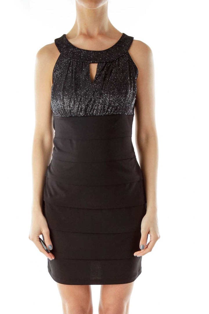 Black Sparkle Cut-Out Bandage-Wrap Dress