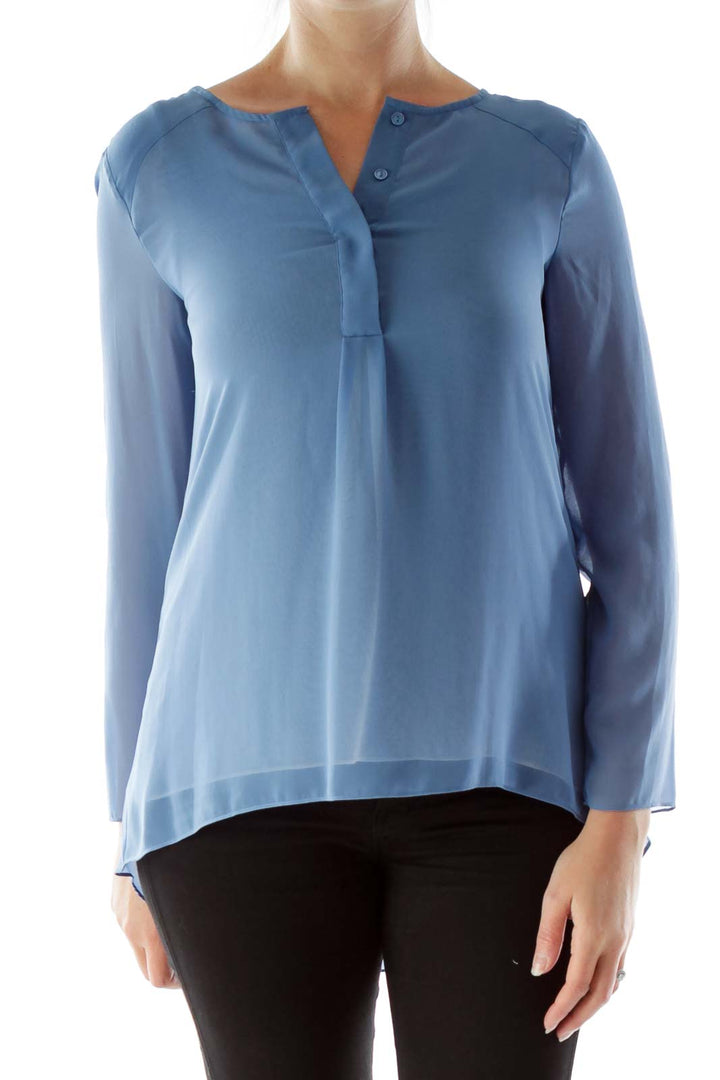 Blue Buttoned Chiffon Blouse