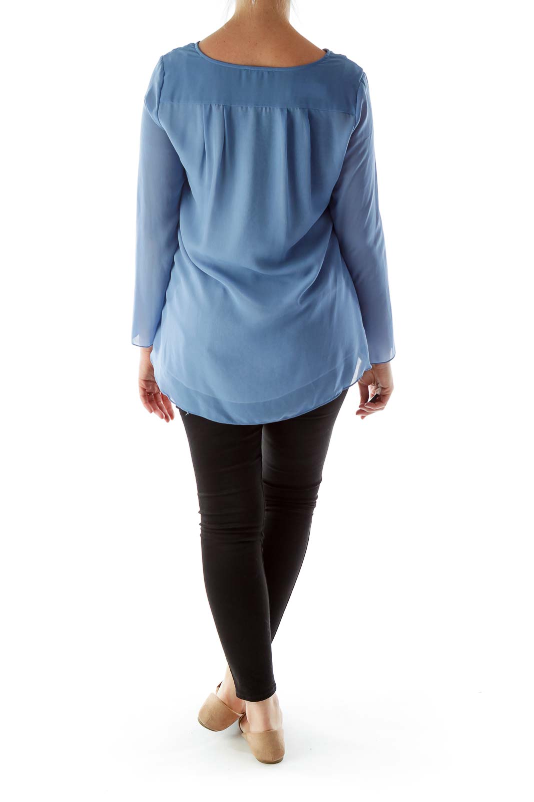 Blue Buttoned Chiffon Blouse