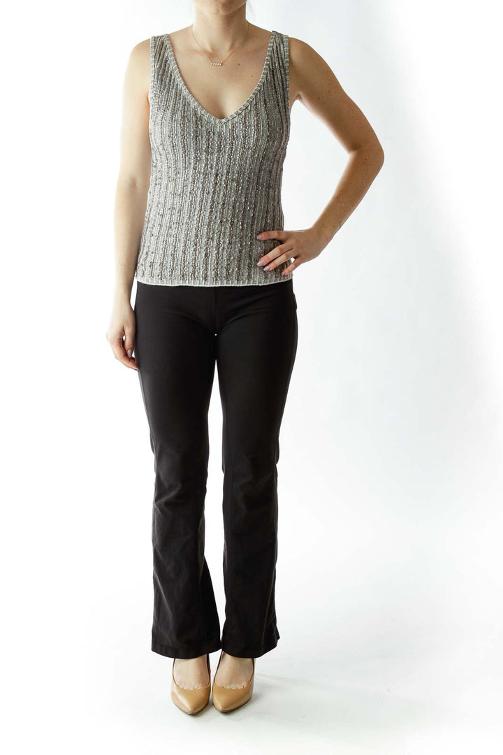 Gray Sequined V-Neck Tank Top