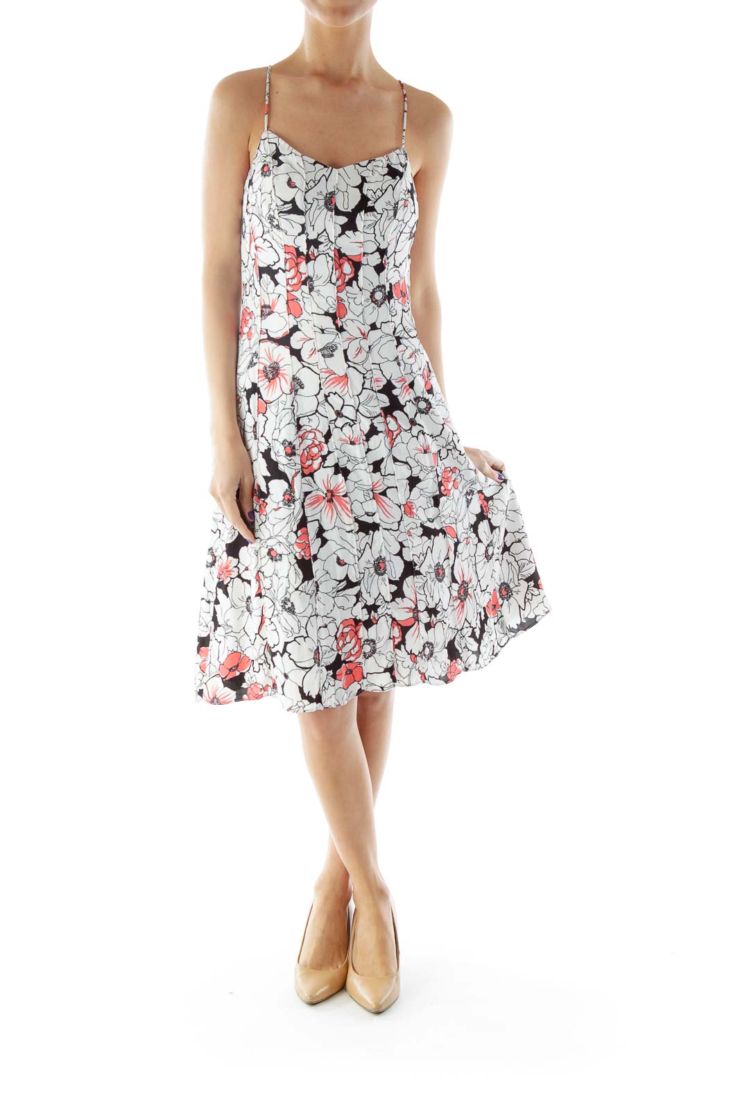 White, Black and Pink Floral Day Dress