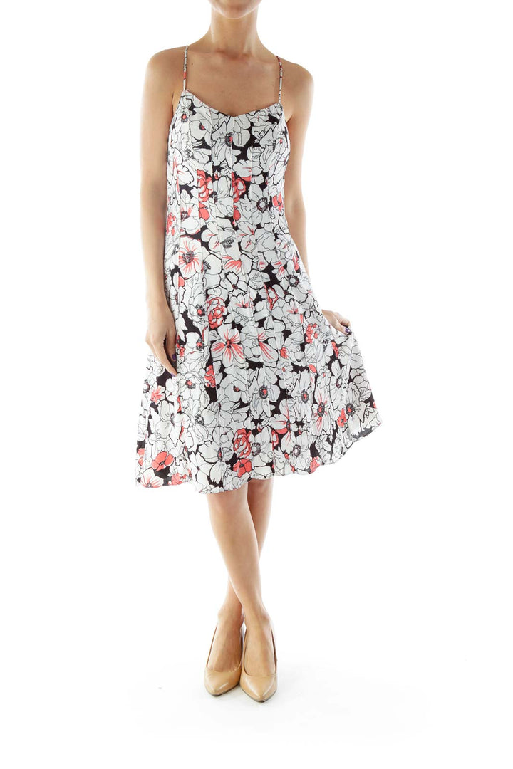 White, Black and Pink Floral Day Dress