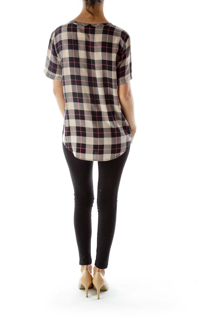 Black and Beige Plaid Silk Blouse