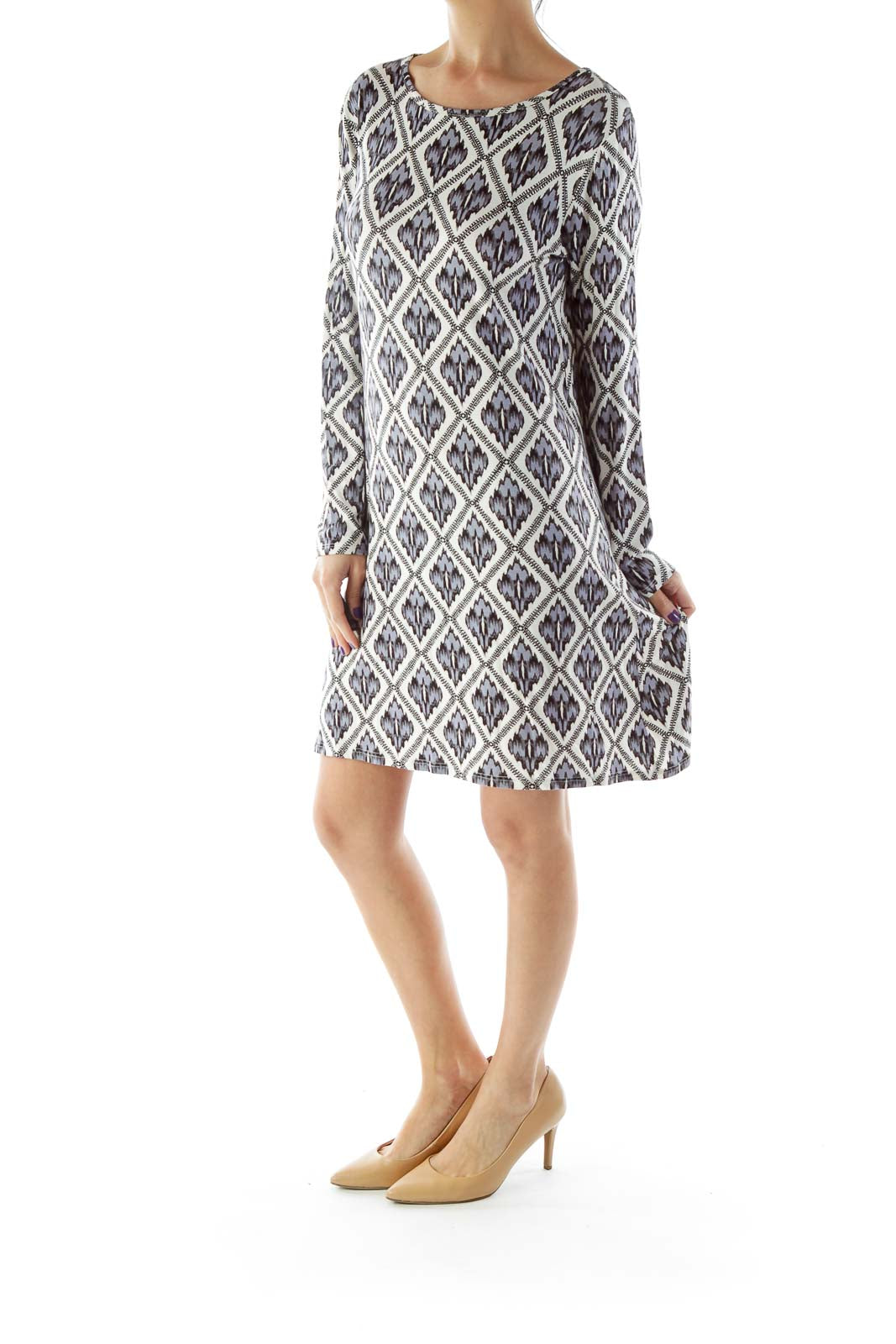 Blue Black White Printed Dress