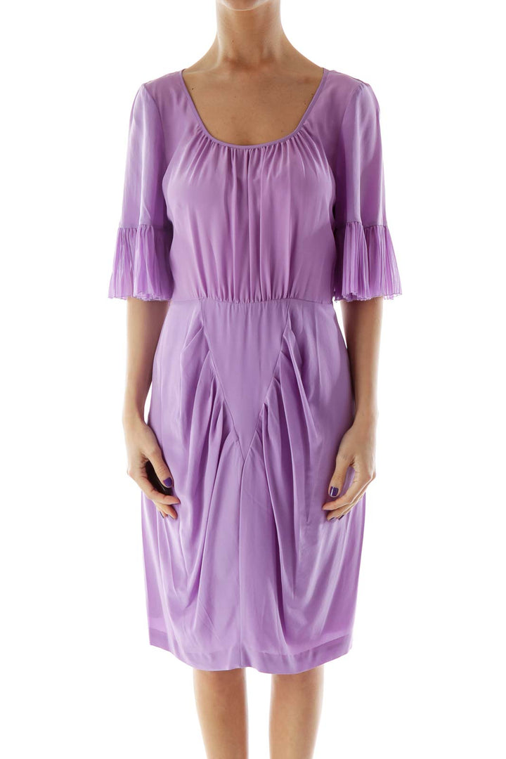 Purple Silk Ruffled Cocktail Dress