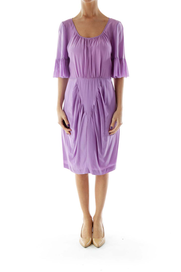 Purple Silk Ruffled Cocktail Dress