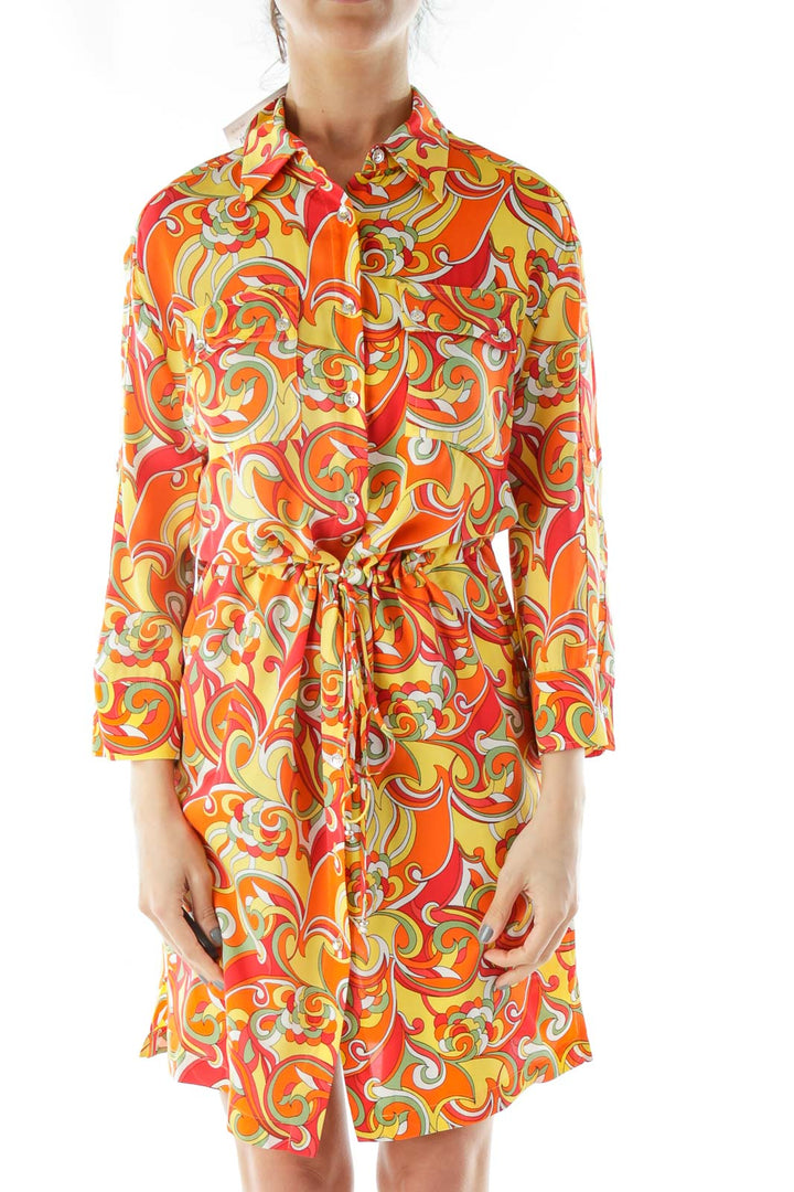 Orange Green White Paisley Day Dress