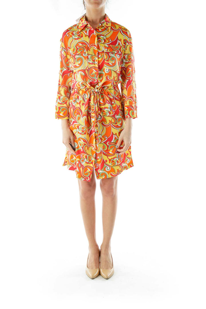 Orange Green White Paisley Day Dress