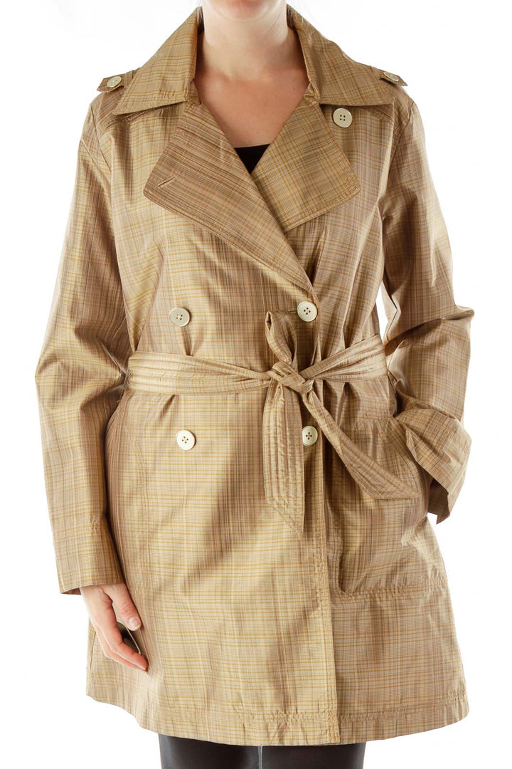 Beige Plaid Silk Trench Coat