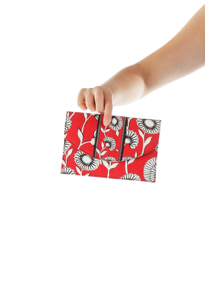 Red White Black Flower Print Clutch