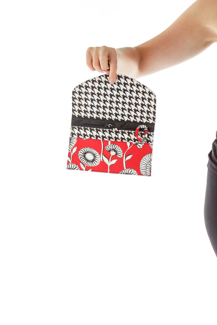 Red White Black Flower Print Clutch