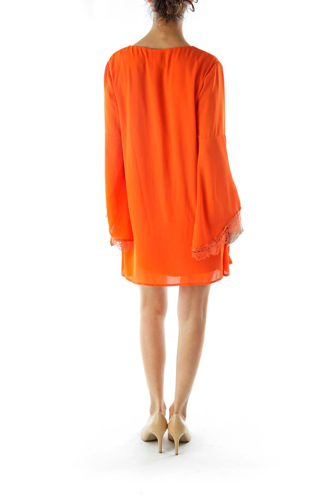 Orange Loose Blouse with Lace Edging