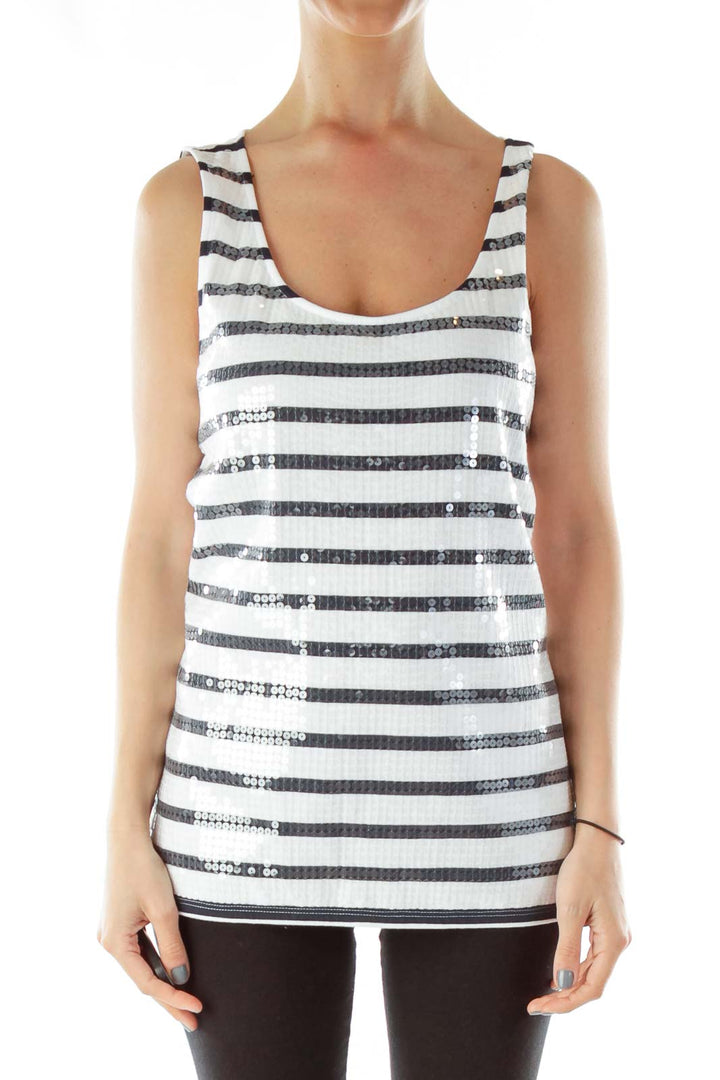 White Black Sequined Tank