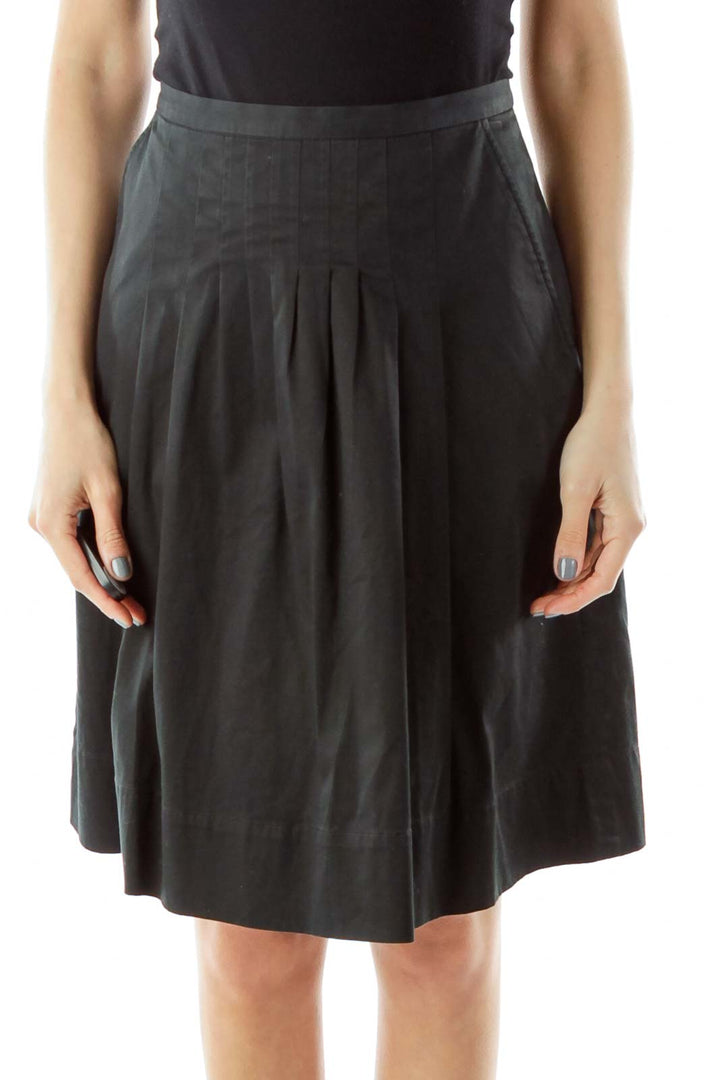 Black A-Line Skirt with Pleat Detail