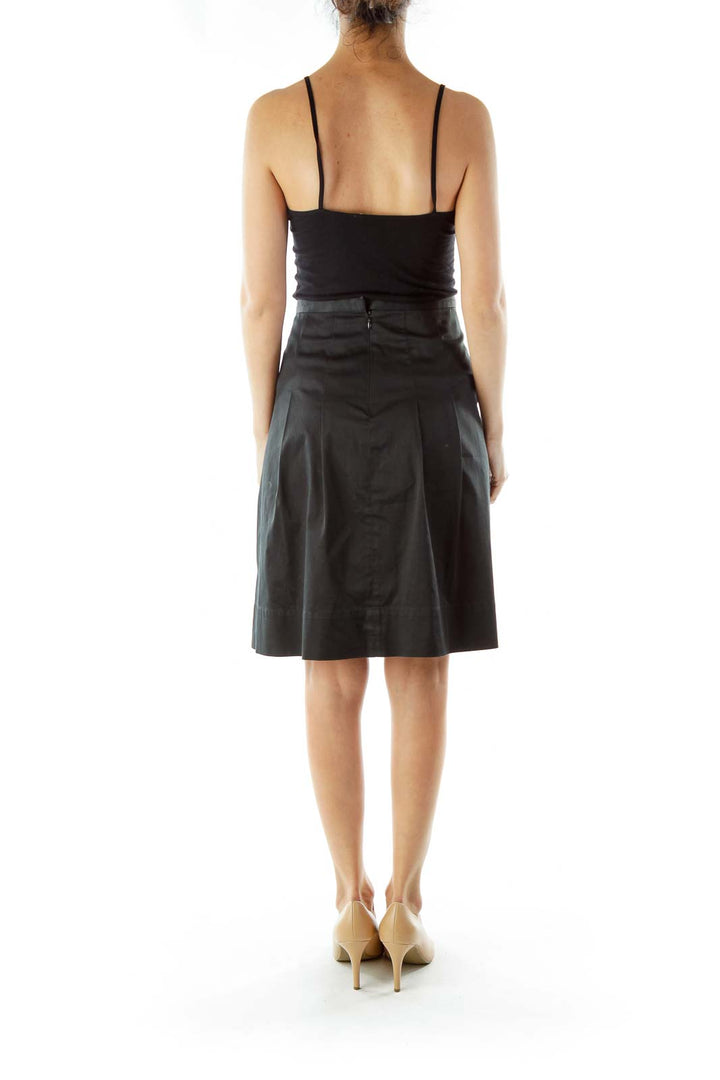 Black A-Line Skirt with Pleat Detail