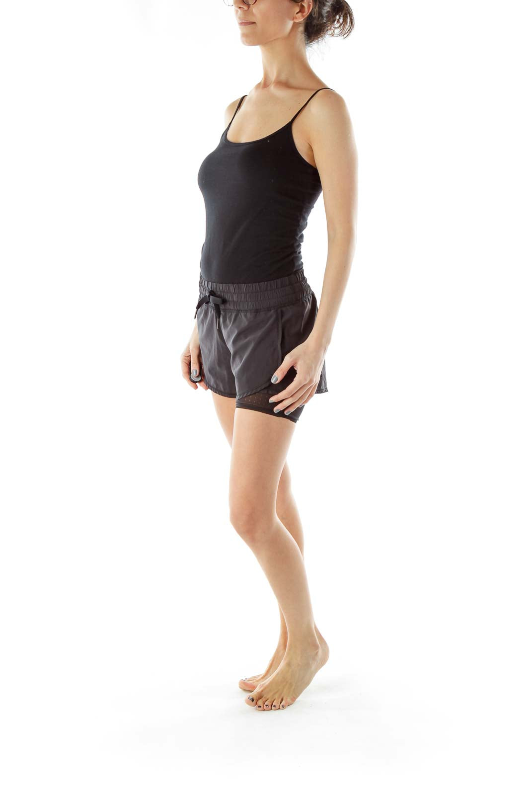 Black Layered Drawstring Sports Shorts