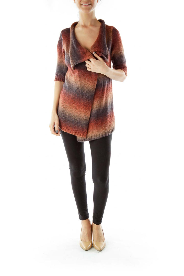 Multicolor Ombre Open Cardigan with Short Sleeves