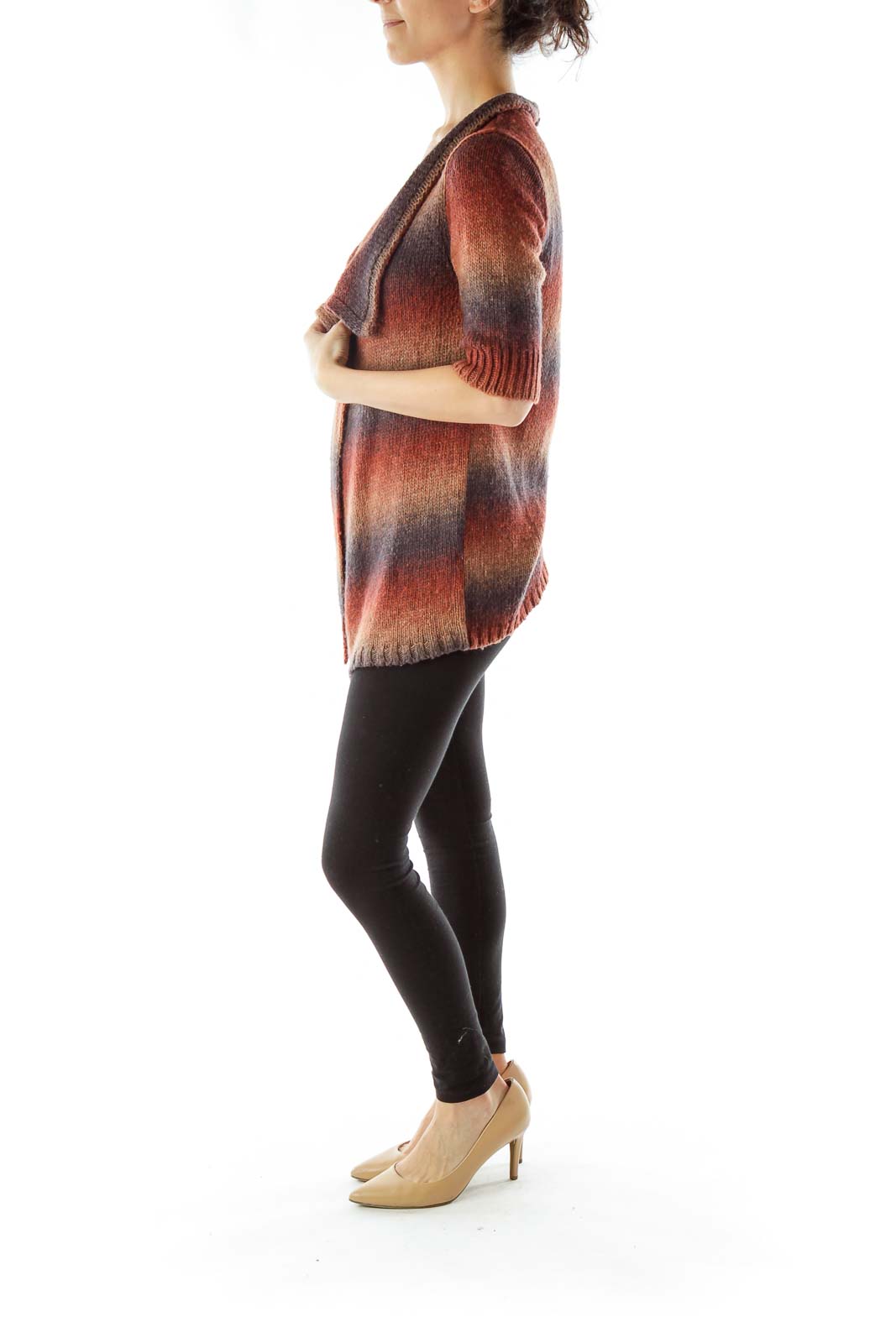 Multicolor Ombre Open Cardigan with Short Sleeves