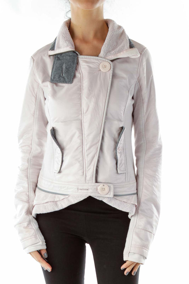 Pink Gray Fleece Buttoned Jacket