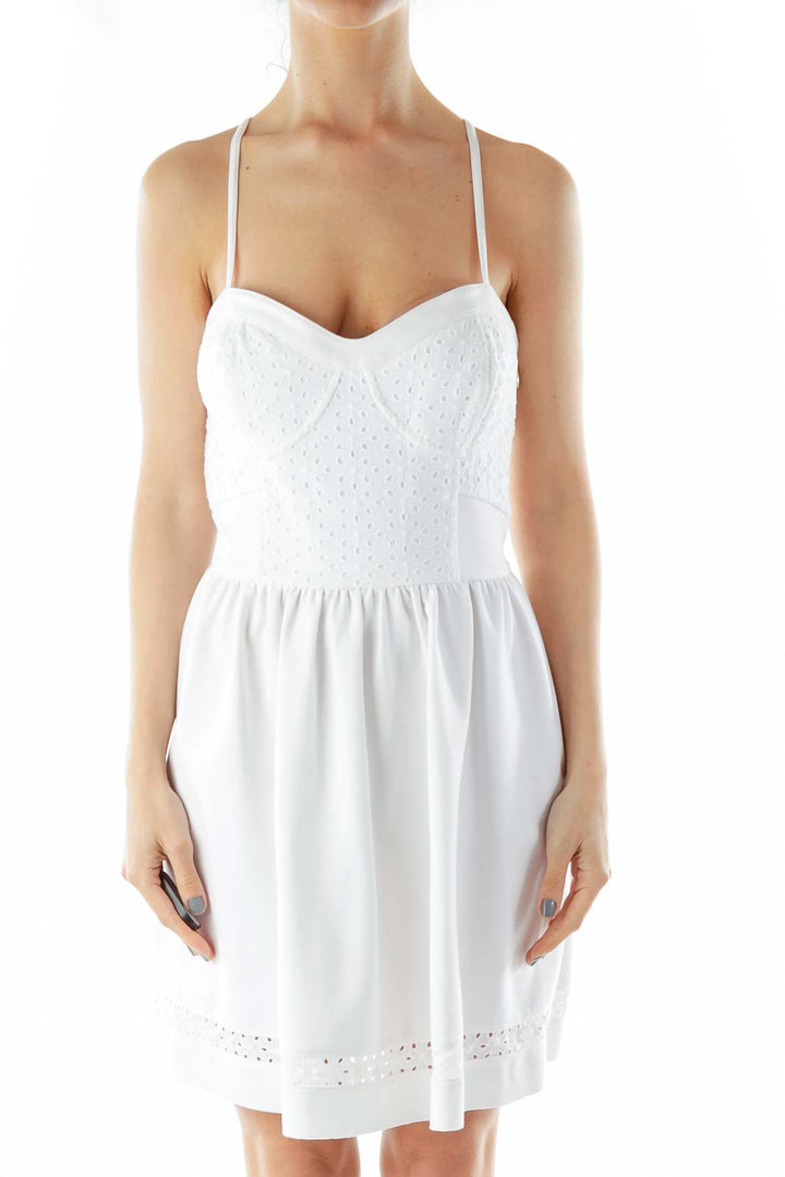 White Embroidered Strapless Dress