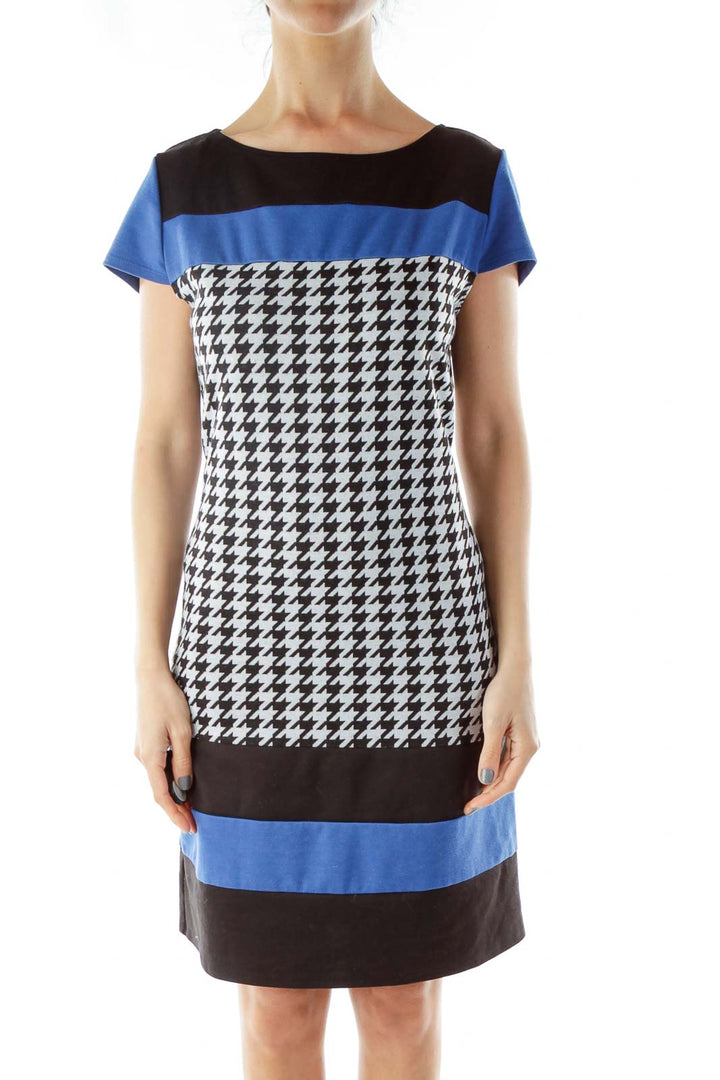 Black White Blue Houndstooth Dress