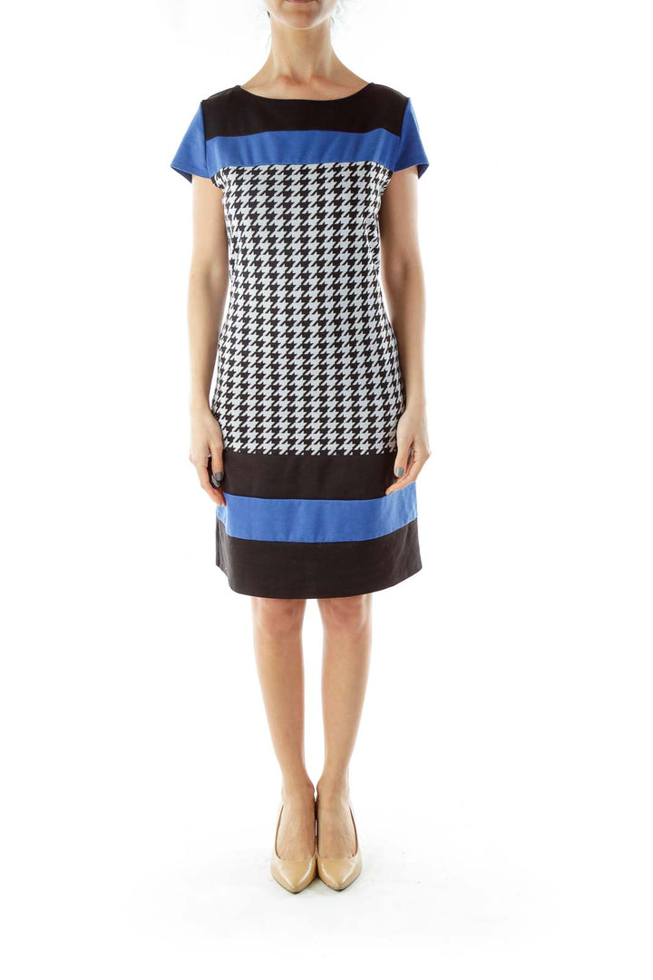 Black White Blue Houndstooth Dress