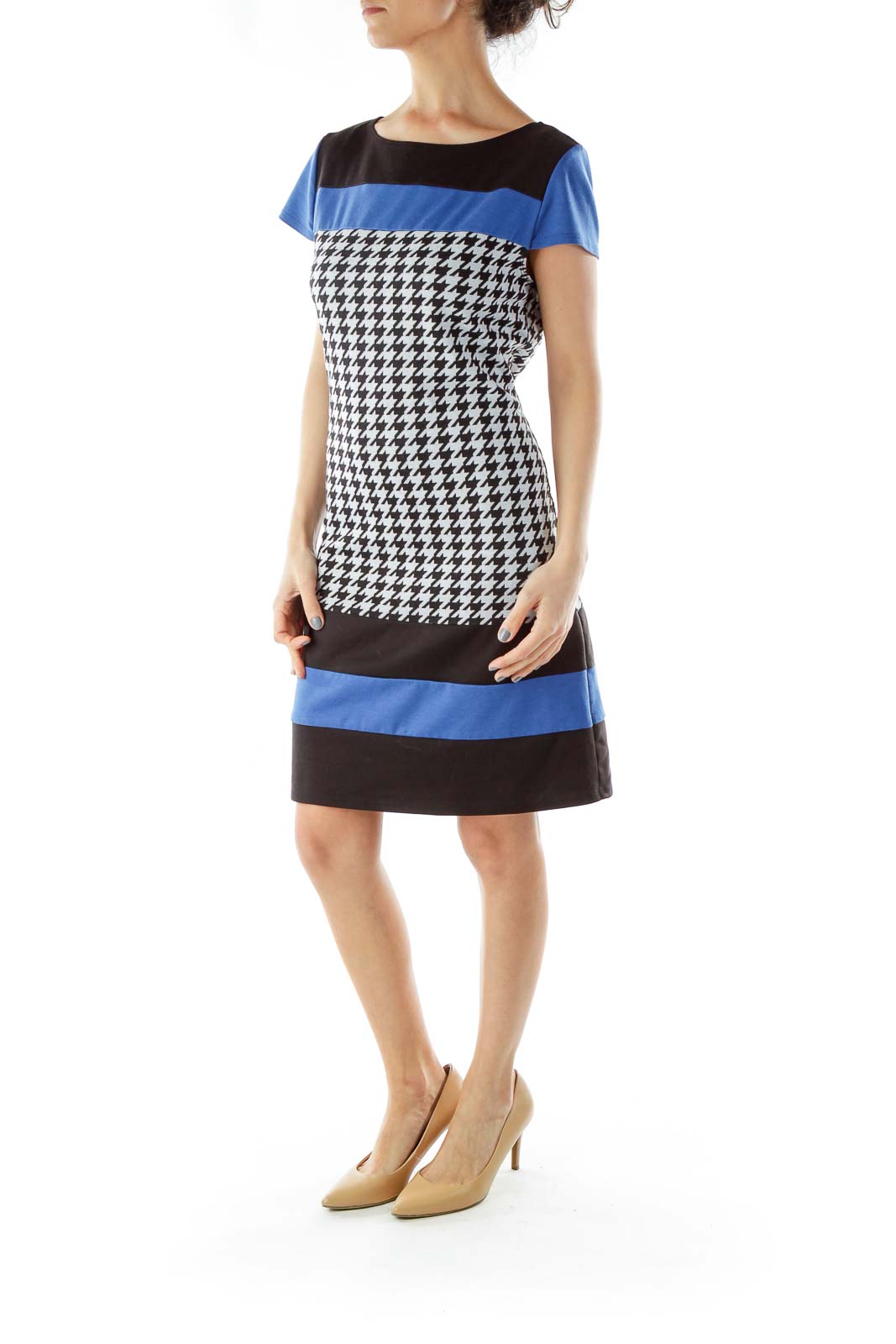 Black White Blue Houndstooth Dress