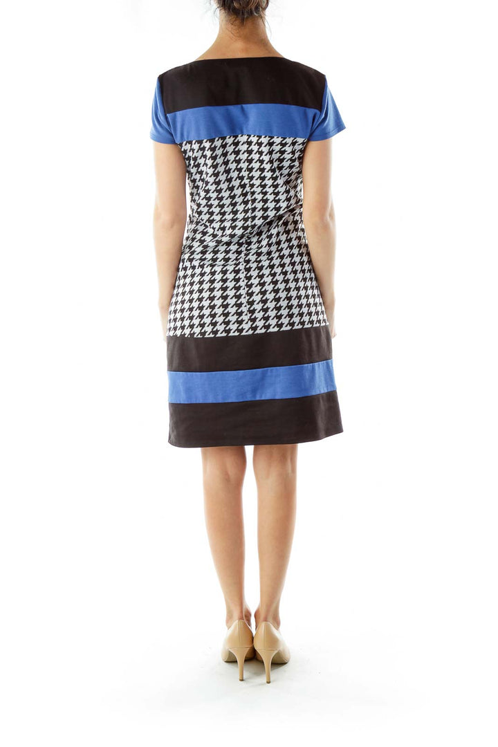 Black White Blue Houndstooth Dress