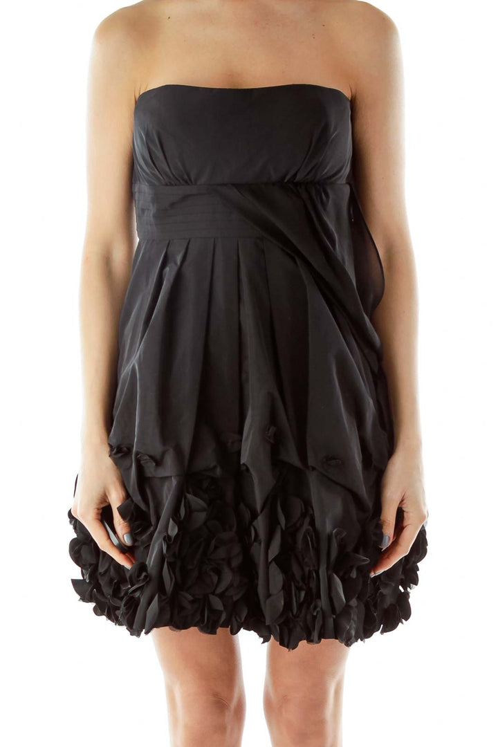 Black Strapless Ruffled Cocktail Dress