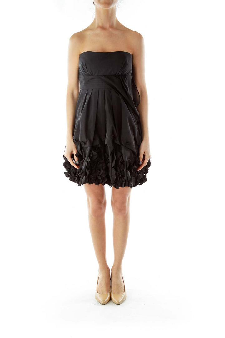 Black Strapless Ruffled Cocktail Dress