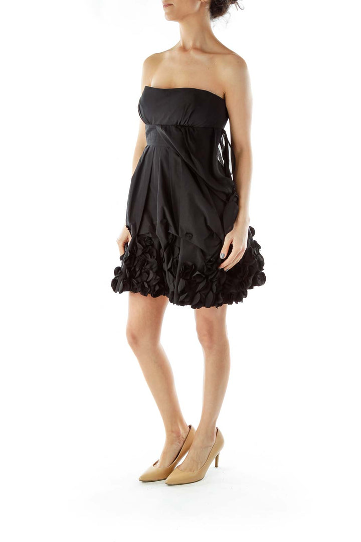 Black Strapless Ruffled Cocktail Dress