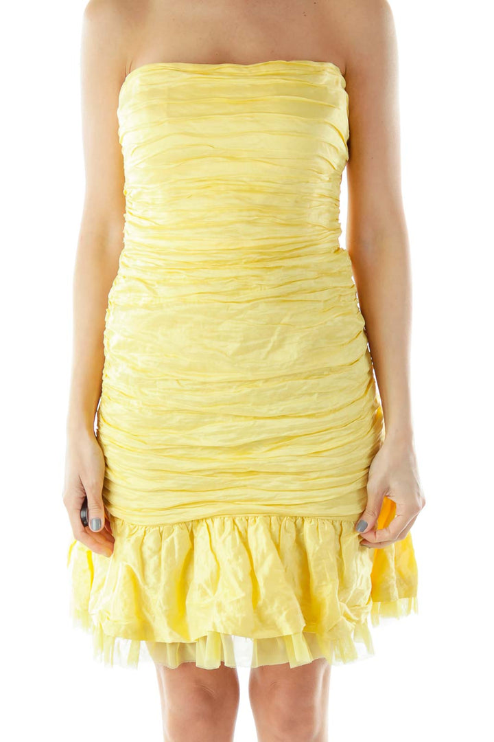 Yellow Metallic Strapless Cocktail Dress