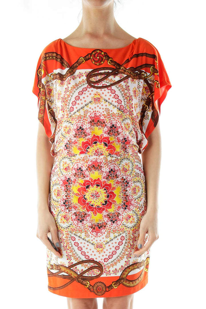 Orange Flower Print Dress