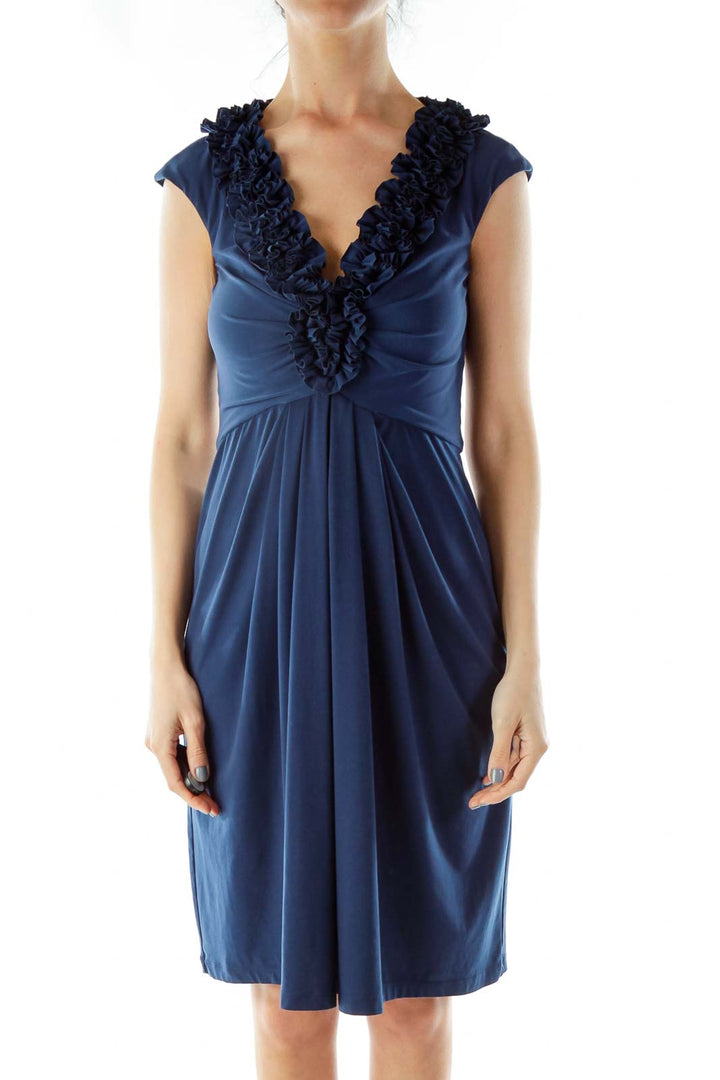 Blue Ruffled A-Line Cocktail Dress