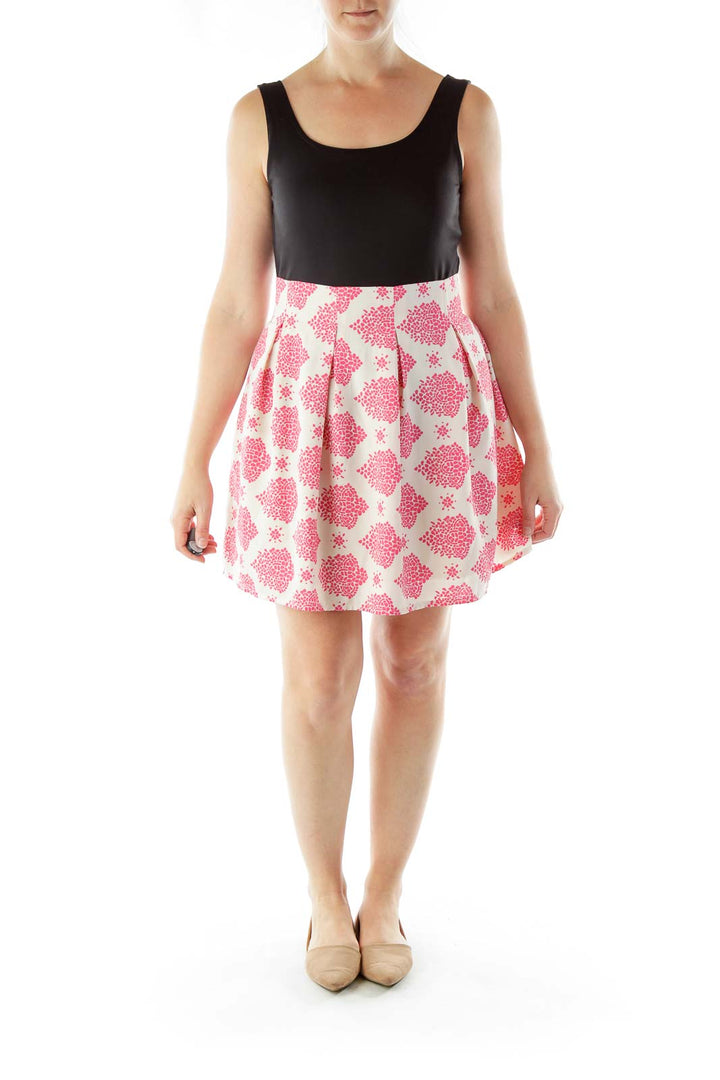 Beige Pink Printed Pleated Skirt