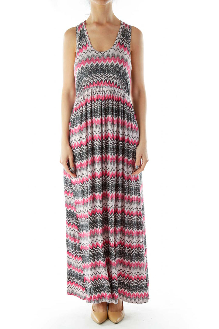 Pink Black ZigZag Maxi Dress