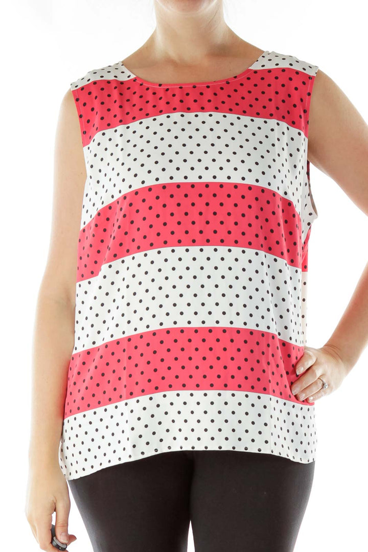 Pink White Polka Dot Sleeveless Blouse