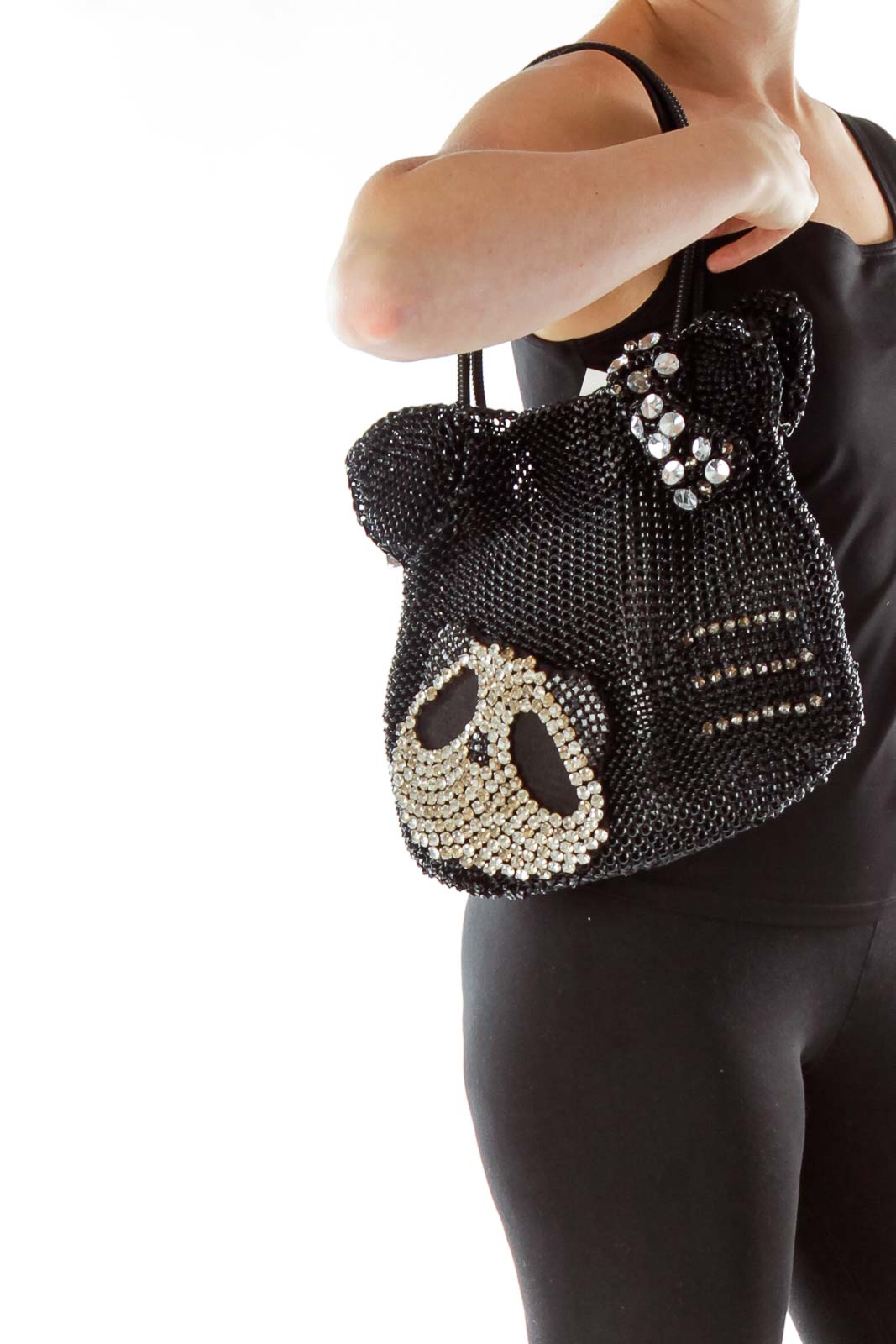 Black Rhinestone Skull Shoulder Bag