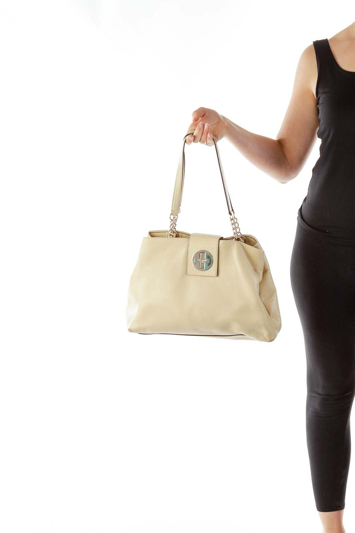 Beige Shimmer Shoulder Bag