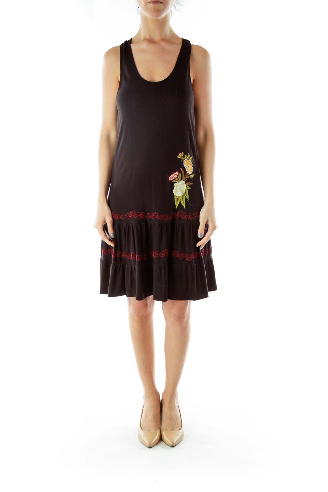 Black Embroidered Jersey Dress