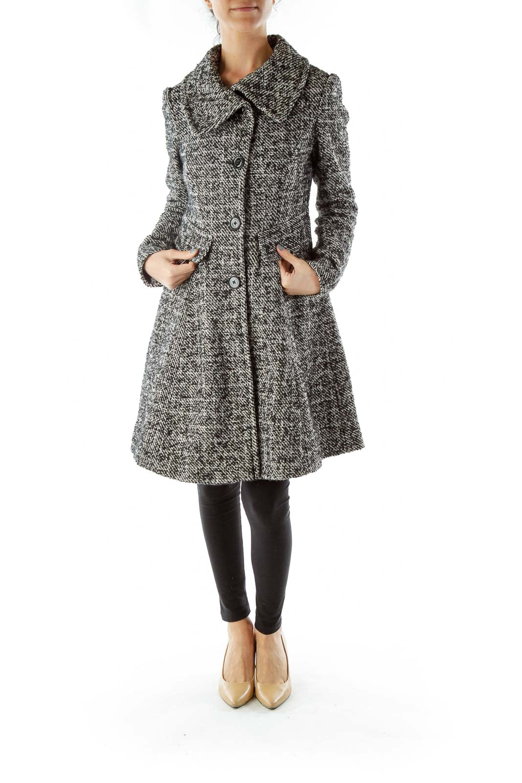 Black White Tweed Pea Coat