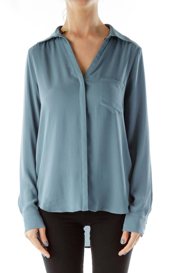 Blue V-Neck Blouse