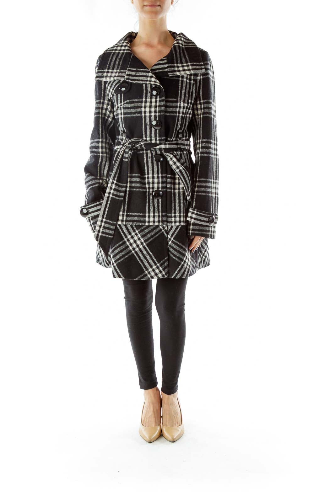 Black White Plaid Pea Coat